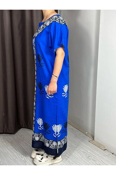 Sobe Hediyelik Blue Black Patterned Long Summer Dress – Comfortable Fit, Breathable Fabric, Casual Chic