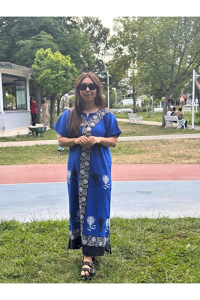 Sobe Hediyelik Blue Black Patterned Long Summer Dress – Comfortable Fit, Breathable Fabric, Casual Chic