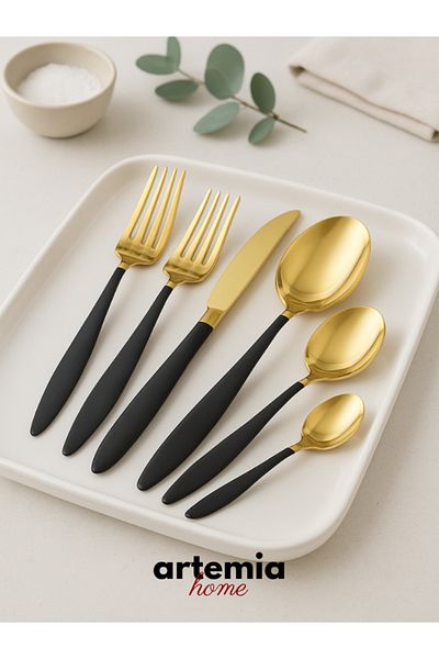 DMR LİFE 18 Piece 6 Person Gold Dine Fork/Spoon/Knife Set Stainless Steel 18/10