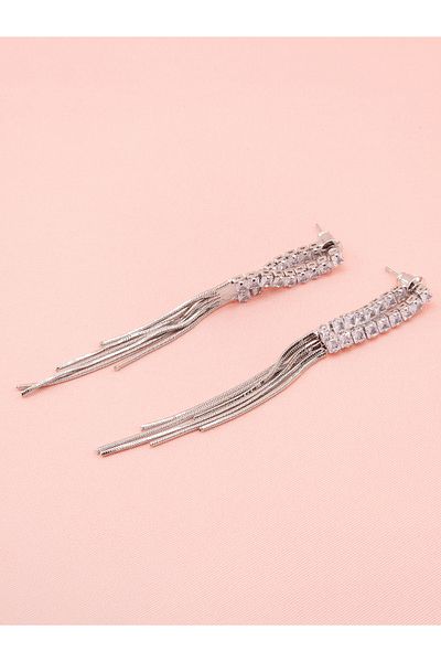 luree accessories Fringe Motif Stone Long Drop Earrings