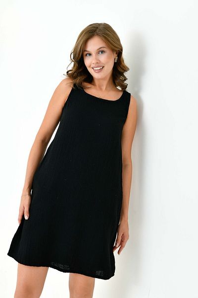 Butik 100% Cotton Muslin Fabric Zero Sleeve Short Dress -Mg003