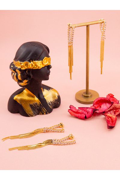 luree accessories Fringe Motif Stone Long Drop Earrings