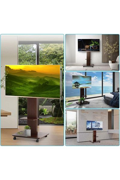 FlashHawk Rolling Floor TV Stand for 32-65 inch Screen TV,Wooden TV Stand Cart with Storage Shelves Bedroom
