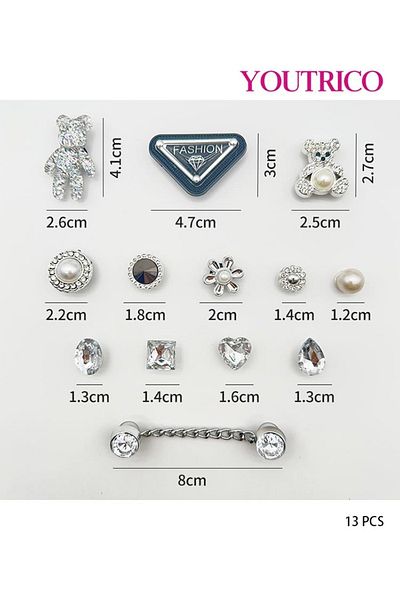 Youtrico 13pcs Crystal Pearl 3D Charms for Crocs - DIY Shoe Slipper Ornament