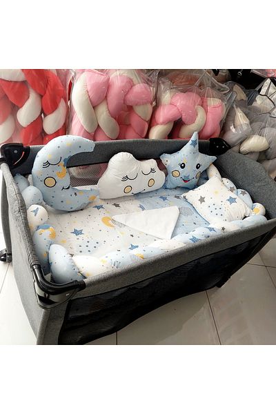 JULYA KİDS Baby Blue Braided Park Crib Sleeping Set 70X110, 70X120, 70X130, 60X120