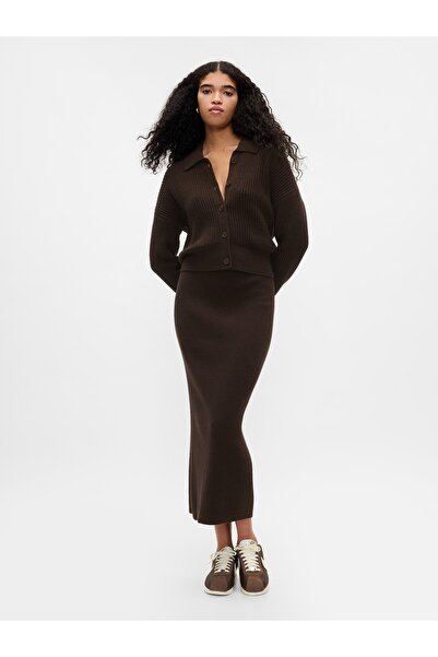 GAP Kadın Kahverengi CashSoft Relaxed Rib Hırka