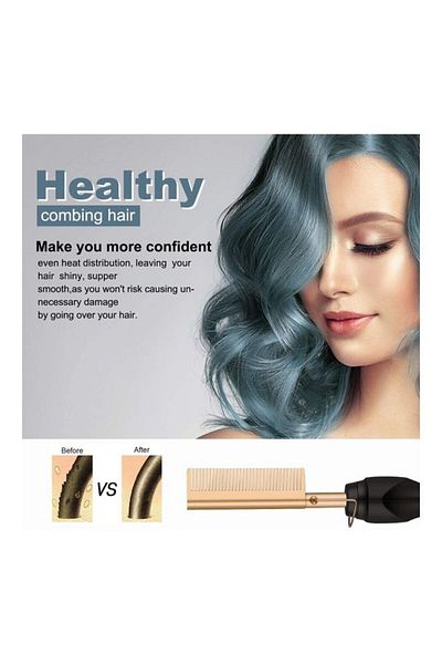 Generic 2 In 1 Electric Copper Straight Hair Comb Multi-function Curling Iron Household Electric Comb