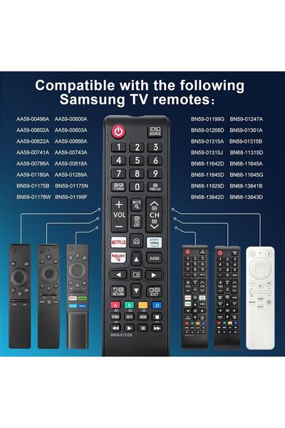 Bogadini Remote Control Compatible with Samsung Qled/suhd/uhd/hdr, Solar, Curved Screen, Black