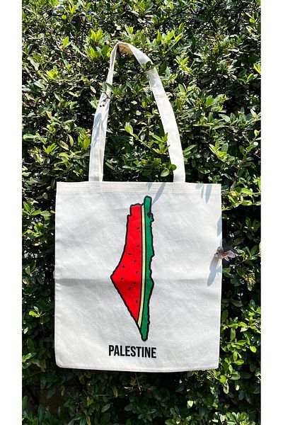 Asyabayrak Geantă din pânză palestiniană cu design special cu detaliu de pepene verde
