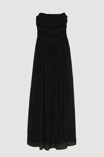 Quzu Drape Detailed Pleated Strapless Midi Dress