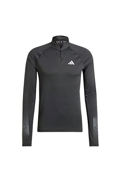 adidas Мъжки суитшърт с яка стойка, черен, с 1/4 цип Gym Bl