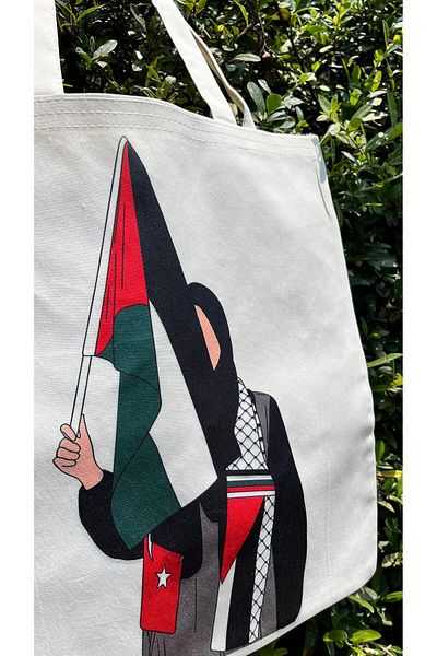 Asyabayrak Geantă din pânză imprimată pentru fete cu steagul palestinian cu design special