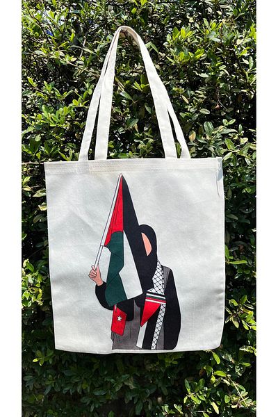 Asyabayrak Geantă din pânză imprimată pentru fete cu steagul palestinian cu design special