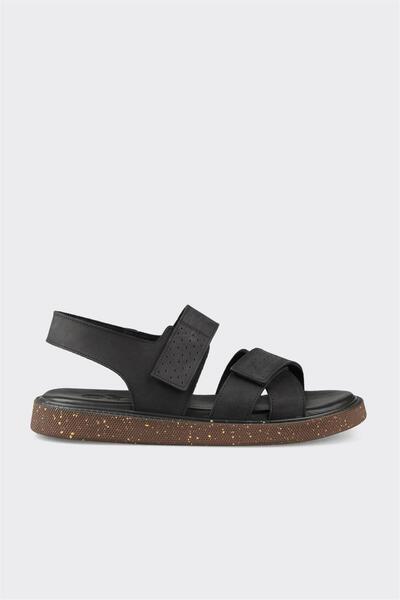 Elle Shoes Siyah Deri Erkek Sandalet