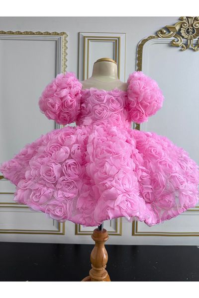 İlknur Karaca Design Rochie de ziua speciala pentru fetita cu trandafiri moi roz