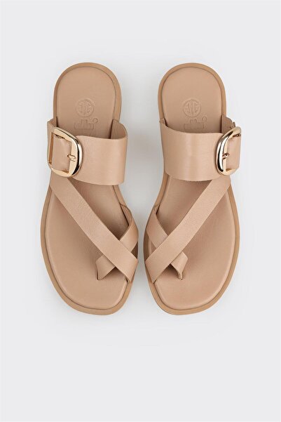 Elle Shoes Naturel Deri Kadın Terlik