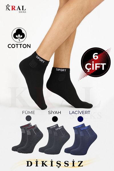 KRAL SOCKS Мъжки чорапи унисекс, 6 чифта безшевни памучни чорапи тип дерби, дамски чорапи от памук
