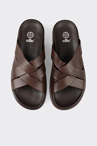 Elle Shoes Kahve Deri Erkek Terlik