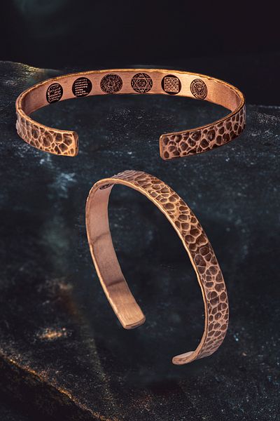 OSMANLI GÜMÜŞ Men's Women's Copper Bracelet - Pure Forged Grift Handcuffs with Armor and Protection Prayer Inside Metal Box Quartz Stone