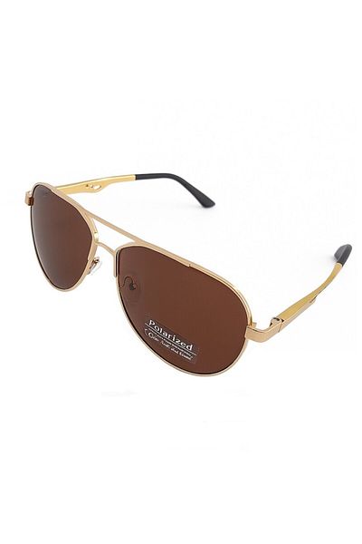 Globalport Retail Aviator men's sunglasses, polarized UV400, gold aluminum frame, brown lenses