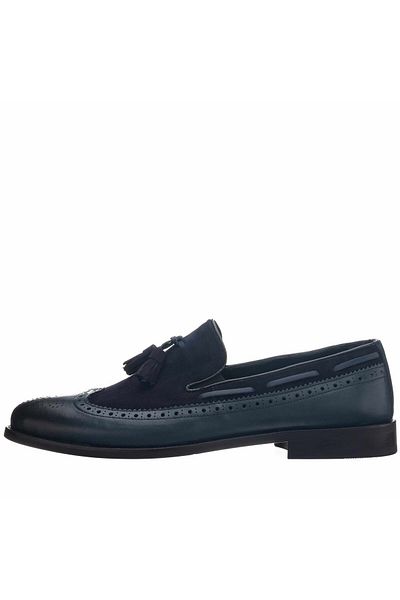 İriadam Nv1930 Navy Blue Garnished Tasseled Analine Neolit Sole Top Quality Leather Large Size Men's Shoes