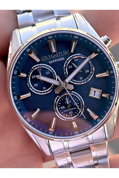 Quantum Special Boxed 10 Atm Waterproof Steel Cord Navy Blue Dial Men's Wristwatch