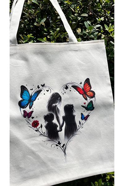Asyabayrak Geantă de pânză cu design special Butterfly Mother Daughter