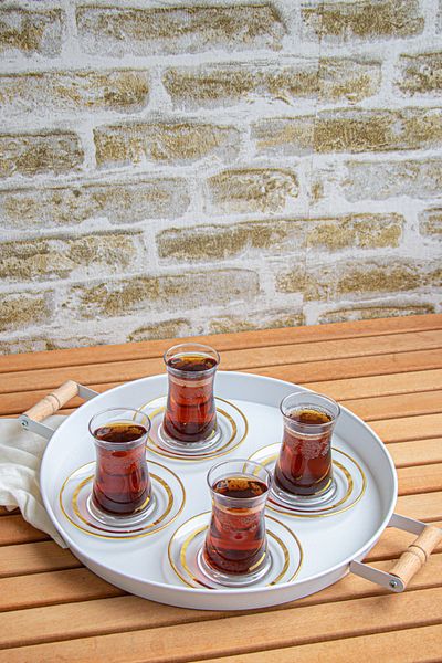 kitchen trend 30 Cm Metal Tray with Wooden Handles Tea Tray Coffee Tray Presentation Tray