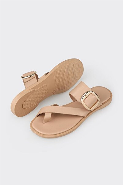 Elle Shoes Naturel Deri Kadın Terlik