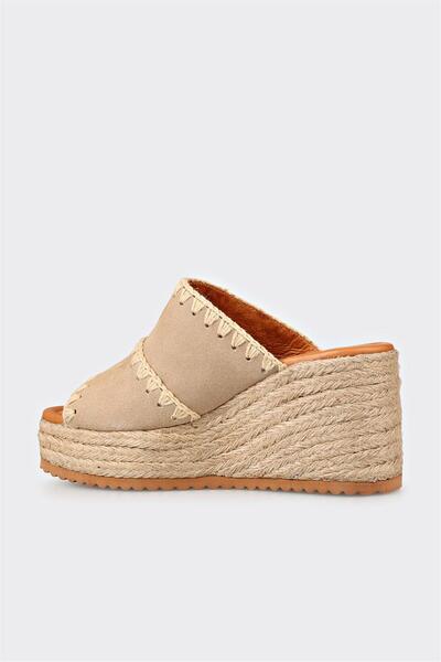 Elle Shoes Bej Deri Kadın Terlik