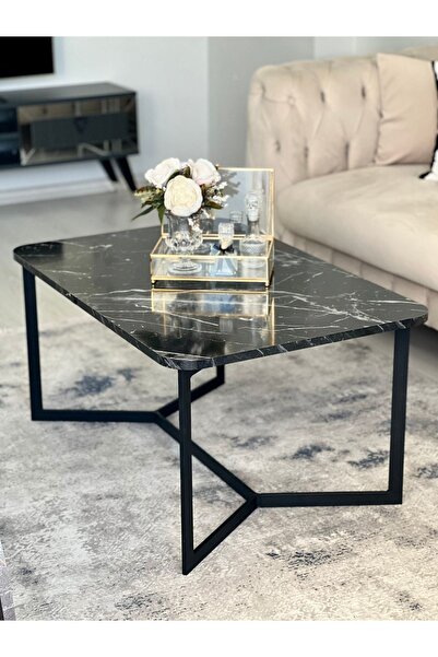 AssuCass Asya Metal Orta Sehpa Siyah Mermer Desen