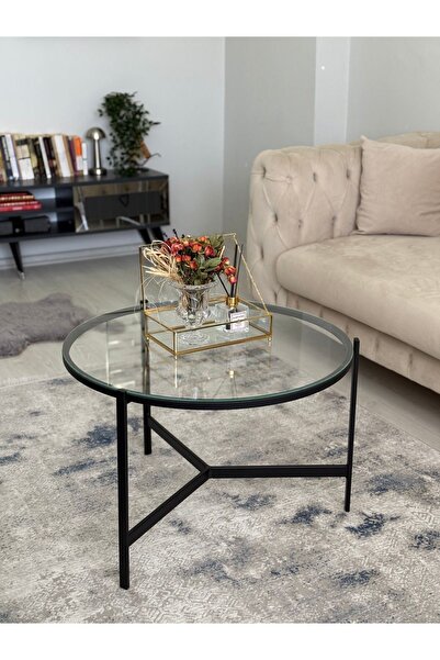 AssuCass Asya Metal Camlı Orta Sehpa Siyah - Şeffaf