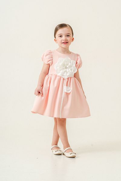 Eray Kids Girls' Dress Powder Color Flower Detailed Short Sleeve Evening Dress 5-8 Years