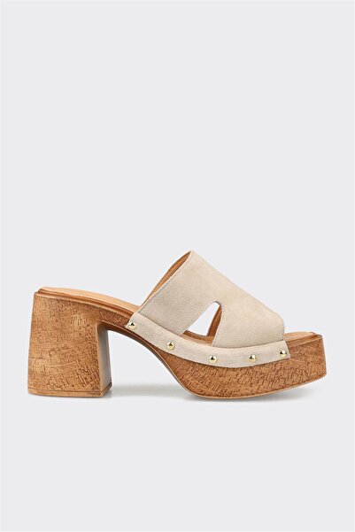 Elle Shoes Bej Deri Kadın Terlik