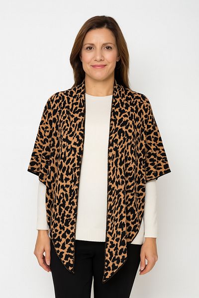 Sebir Moda Leopard Patterned Knitwear Triangle Shawl