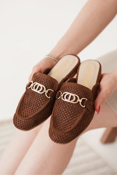 Artgoo Brown Women's Daily Comfortable Perforated Masculine Closed Front Stone Daily Home Beach Slippers