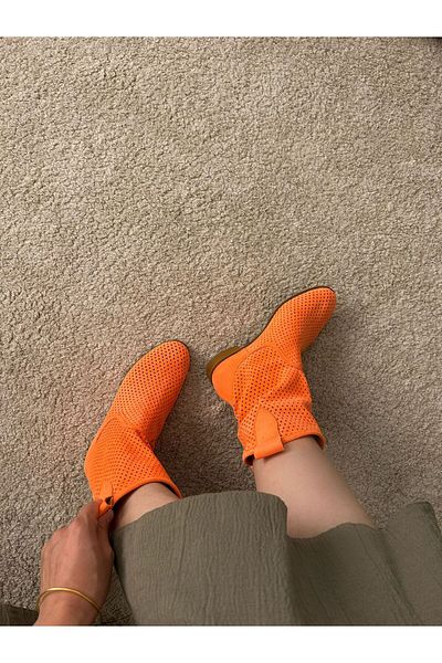 POTEEN Καλοκαιρινές μπότες PTN Stelli Suede Orange με κοντό τακούνι