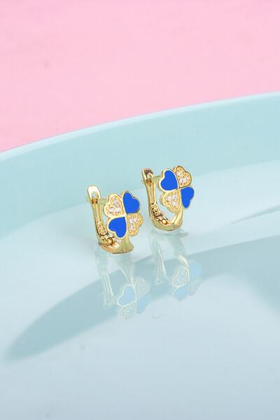 Else Silver 925 Ayar Gümüş Taşlı Mineli Yonca Çocuk Küpesi