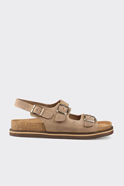 Elle Shoes Bej Deri Erkek Günlük Sandalet