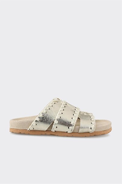 Elle Shoes Gold Deri Kadın Düz Terlik