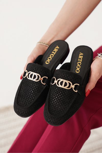Artgoo Black Women's Daily Comfortable Perforated Masculine Closed Front Stone Daily Home Beach Slippers