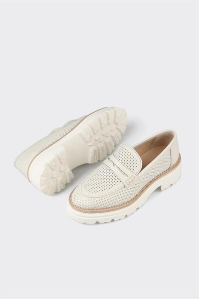 Elle Shoes Ekru Deri Kadın Günlük Ayakkabı