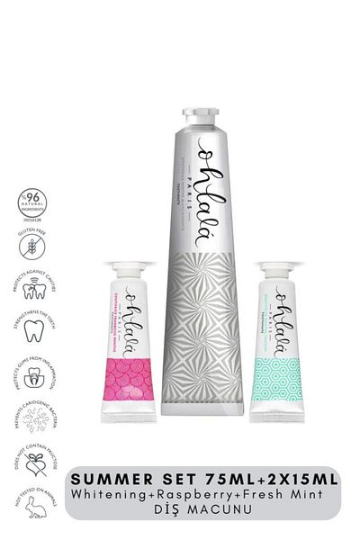 OHLALA Whitening 75 ml Fresh Mint 15 ml Raspberry Mint 15 ml Summer Set Toothpaste