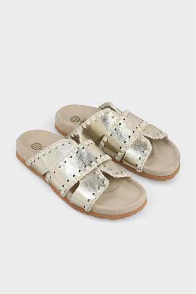 Elle Shoes Gold Deri Kadın Düz Terlik
