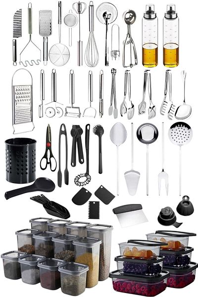Mirilliahome Top Quality Storage Container and Kitchen Utensil Set – 65 Pieces Food Container and Practical Utensils