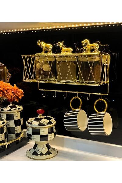 nsndizayn Gold Mutfak Banyo Sepet Raf Dekoratif Baharatlık