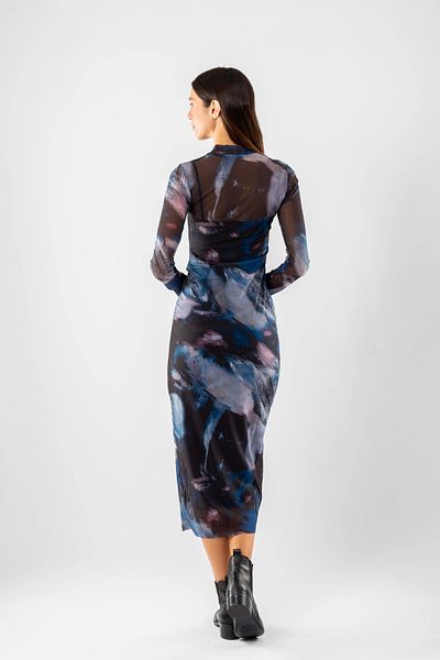 Bak Moda Rochie lungă din tul bleumarin cu model batik