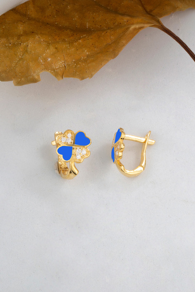 Else Silver 925 Ayar Gümüş Taşlı Mineli Yonca Çocuk Küpesi