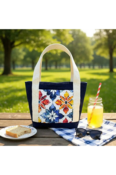 Rustic Design Yazlık Lacivert Kapitone Desenli Tote Bag
