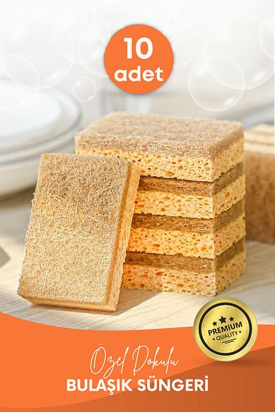 GRİMOR Life 10 Pieces of Fiber Flat Dish Sponge – Durable Pinterest Kitchen Cleaning Sponge Set with Special Texture